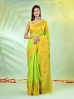 Light Green Cotton Saree With Zari Borders-MA66BCT43620002