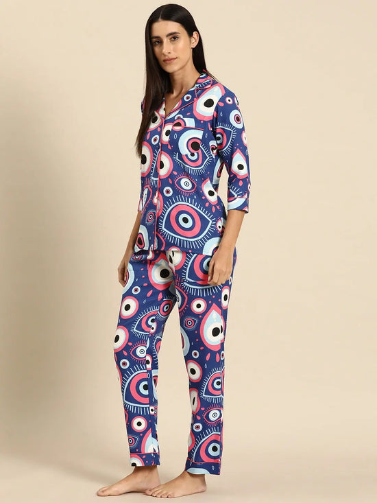 Shirt Pyjama nightwear set in Blue Evil Eye Print