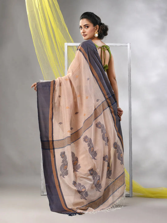 Beige Cotton Handspun Soft Saree-MA57CH331710019