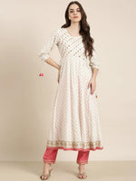 Women White Geometrical Anarkali Kurta-AT-A521-LG-White