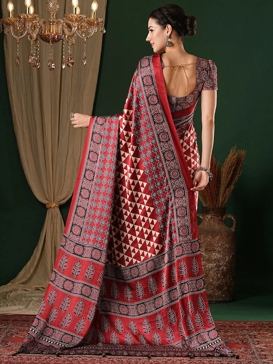 Saree Mall Women's Crepe Red Printed Designer Saree With Blouse Piece-MOHAR102A