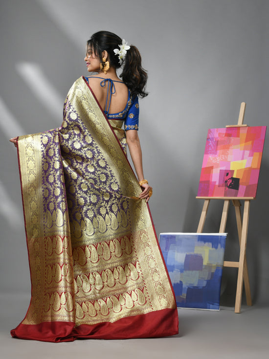 Violet Silk Banarasi Saree With Zari Woven Designs-MA52BSL441050052