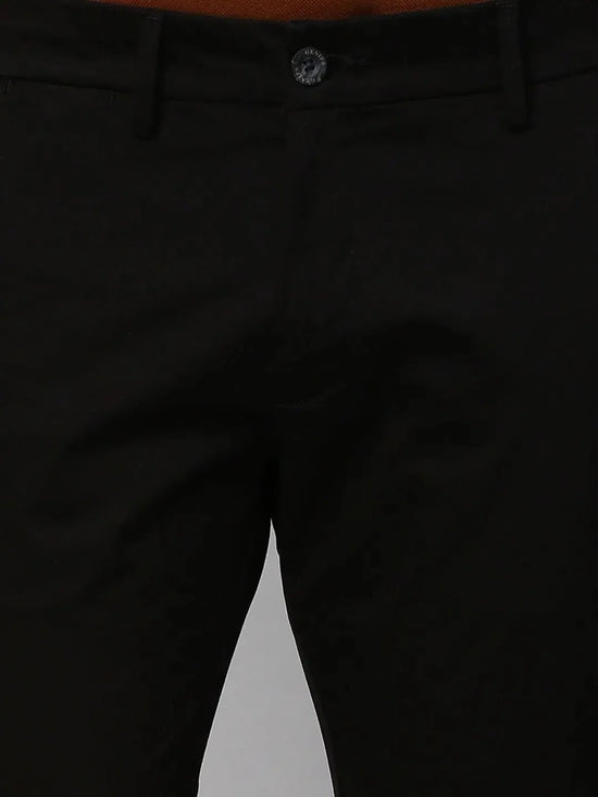 Genips Men's Black Stretch Caribbean Slim Fit Solid Trousers