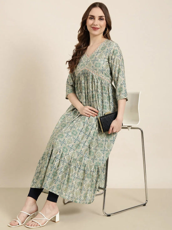 Women Anarkali Sea Green Ethnic Motifs Kurta-TF-MS-202-Seagreen