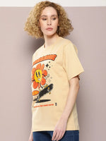 Dillinger Beige Graphic Oversized T-Shirt-WMNCR514BGE-XS