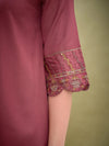 Women Pink Sleeves Embroidered Shirt With Palazzos