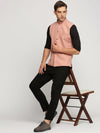 Men Peach Mandarin Collar Solid Nehru Jacket-AD-J-450-Peach