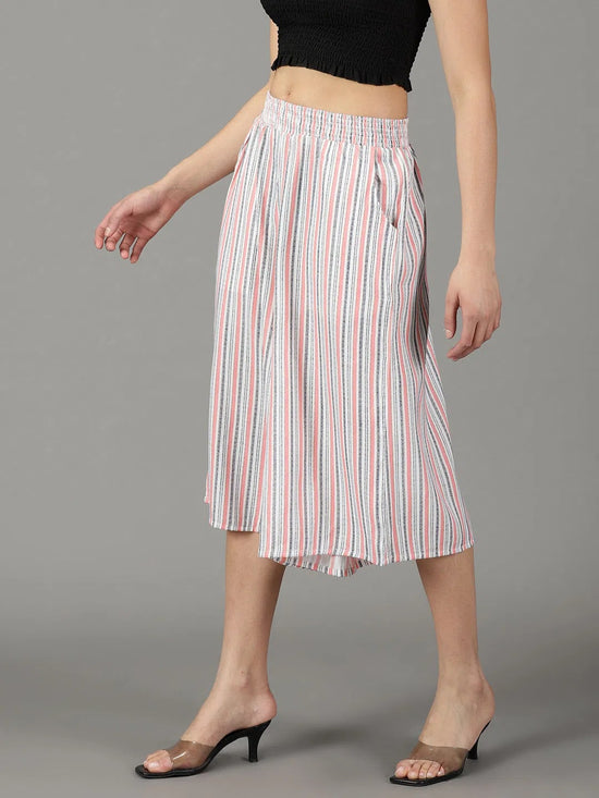 Women's White Striped Culottes-AE-10446-White