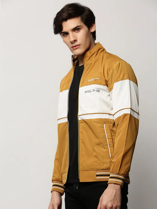 Men Yellow Colourblock Casual Bomber Jackets-LBR-102-Mustard