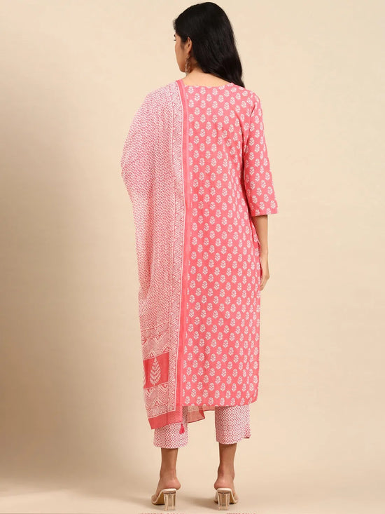 Women's Pink Printed Kurta Set-AT-A576-Pink