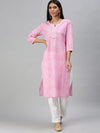 Women's Pink & White Striped Kurta Sets-JC26-Pink-White