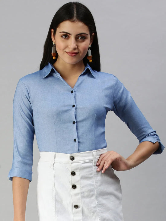 Women's Blue Solid Shirt-AE-5550176-Blue