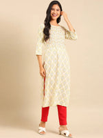 Women's Off White Printed Straight Kurta-AT-A-701-Offwhite