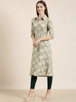 Women Beige Floral A-Line Kurta-DW-4316-Beige