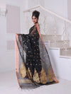 Black Cotton Saree With Zari Borders-MA64BCT401190051