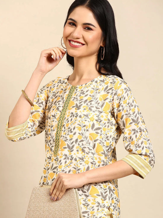 Women's Off White Printed Kurta Set-SKC-3342-Offwhite