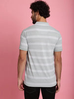 Venitian Men Henley Neck Striped Cotton Light Green T-Shirt