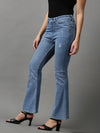 Women's Blue Solid Bootcut Denim Jeans-GZ-5244-2-Blue