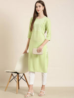 Women Lime Green Solid Straight Kurta-NJ-3625215-Limegreen