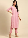 Women's Pink Embroidered Kurta Set-SKC-839-Pink