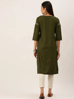 Women's Olive Solid Straight Kurta-DF-1203-Olive