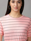 Women's Peach Striped Cinched Waist Crop Top-AE-10503-Peach