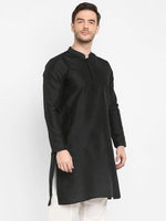 Hangup Men Standard Solid Men's Indian Wear-Black_Dupion_LongKurta