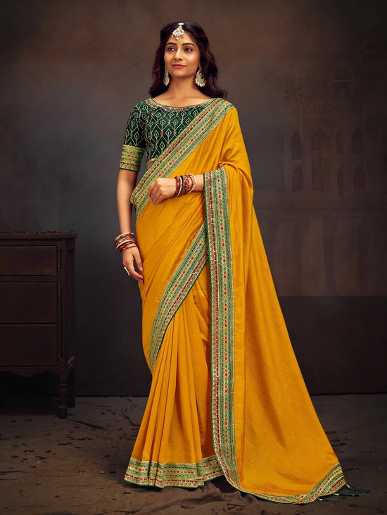 Saree Mall Women's Vichitra  Green Embroidered Designer Saree With Blouse Piece-MIRNSH2005