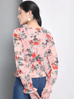 Printed Peach Front Button top