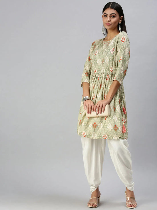 Women's Green Printed Kurta Sets-BC1264-Green