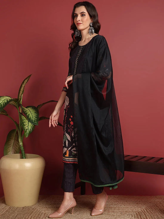 Ahika Polyester Abstract Black Indian Ethnic-PKSKD2445_XS