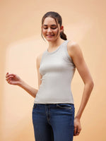 Women Grey Rib Sleeveless Top