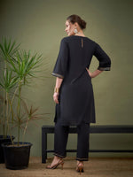 Women Black Zari Embroidered Kurta with Pants