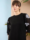 Women Black Embroidered Puff Sleeves Dress