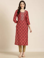 Women Burgundy Geometrical Straight Kurta-AT-A805-K-Burgundy