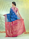 Sapphire Blue Cotton Saree With Nakshi Zari Borders-MA66BCT431050025