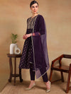 Ahika Women Purple Silk Blend Woven Design A-Line Kurta Pant Set With Dupatta