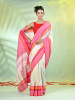 Off White Cotton Saree With Temple Borders-MA66CT43640016