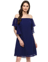 Off shoulder frill sleeve Dress in Midnight Blue