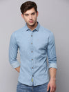 Men Blue Solid Casual Shirt-SUPERDENIM-3378-2-Blue