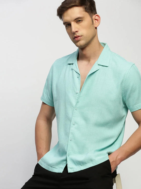 Men Green Solid Shirt-AANYA-1687-Seagreen