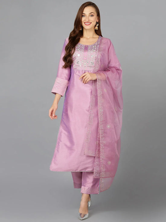 Lavender Silk Blend Straight Kurta Pant With