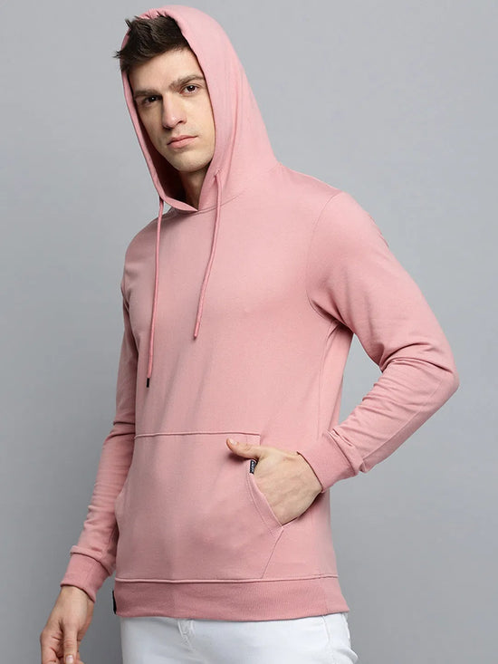 Men Pink Solid Casual Hoodie-EX-6001-Pink