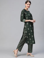 Ahika Women Crepe Green Ethnic Motifs Printed Straight Kurta Pant Set 2