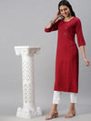 Women's Maroon Striped Straight Kurta-SKC3146-Maroon