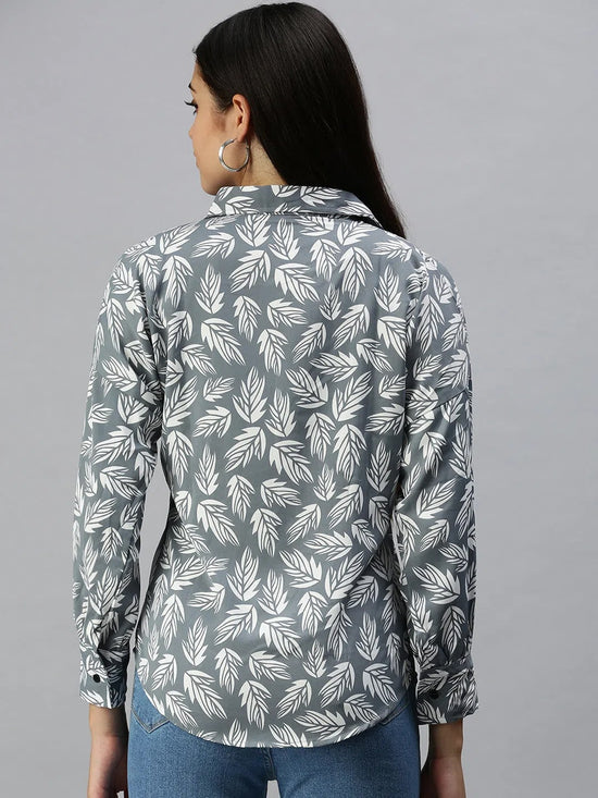 Women's Grey Printed Shirt-AE-10199-Grey