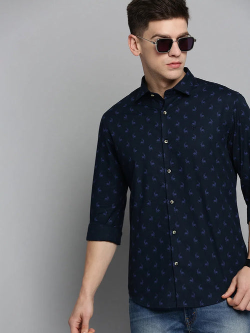 Men Navy Printed Casual Shirt-BENTONPRINT-4037-Navyblue