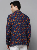 Men Blue Printed Blazer-SOBLZ-297-Navyblue