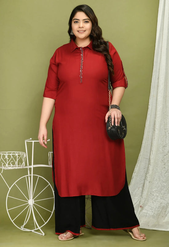 Plus Size Pathani Kurta Palazzo Set-DN255MAROONXXL