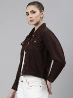 Women Coffee Brown Solid Denim Jacket-GZ-5598-Coffeebrown